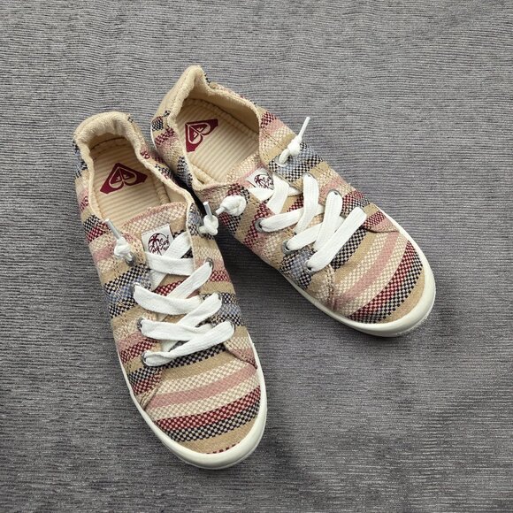 Roxy Bayshore Womens Sneakers Size 8.5 Brown Stripe Stretch Lace Slip On NWOB - Picture 1 of 6
